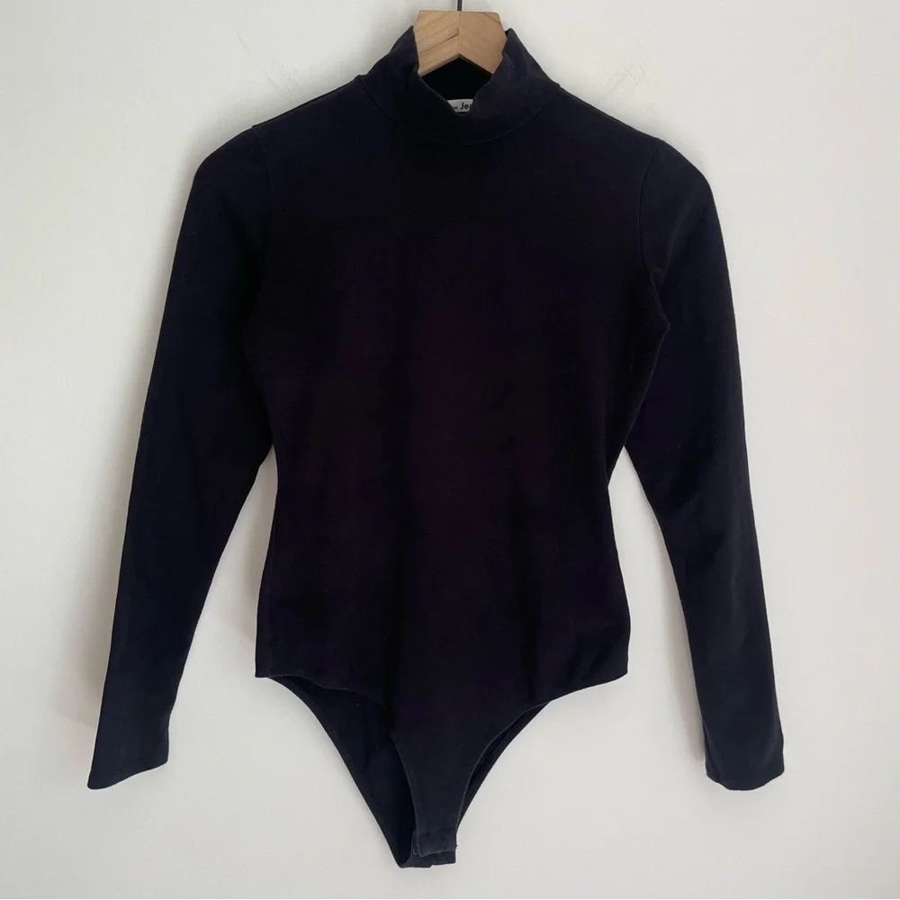 Reformation Jeans Bodysuit Navia Black Mock Turtleneck Cotton size S_2